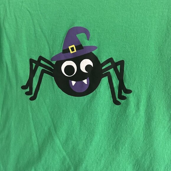 Gildan Halloween Green T-Shirt Black Spider Graphic Size L Short Sleeve - Picture 2 of 8